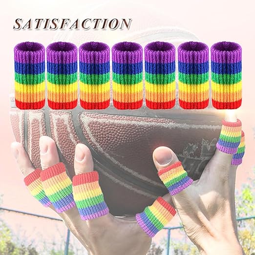 Finger Sleeves Protectors, 10Pcs Sport Finger Sleeves Elastic Thumb Brace Support for Basketball Golf Premium Fingers Sleeve for Arthritis Perfect for Relieving Pain (10pcs rainbow set)
