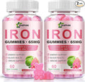 Iron Gummies for Women Men Vitamin Supplement 65mg & Vitamin C 250mg Per Serving with B6 B12 Folate- Energy Support for Iron Deficiency, Anemia, Vegan Guava Hibiscus Flavor, 120 Count