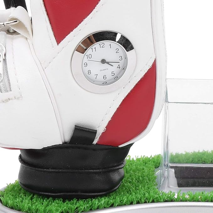 Golf Bag Pen Holder with Clock, Mini Golf Desk Decoration Set, Includes 3 Golf Ballpoint Pens and Card Case Kit, Perfect Golf Gift for Office or Club Match