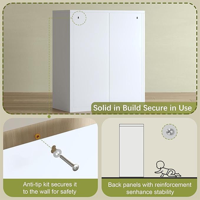 BESFUR Metal Storage Cabinet with Doors and 1 Drawer, 32” Metal Cabinet for Classroom, Home and Office - White