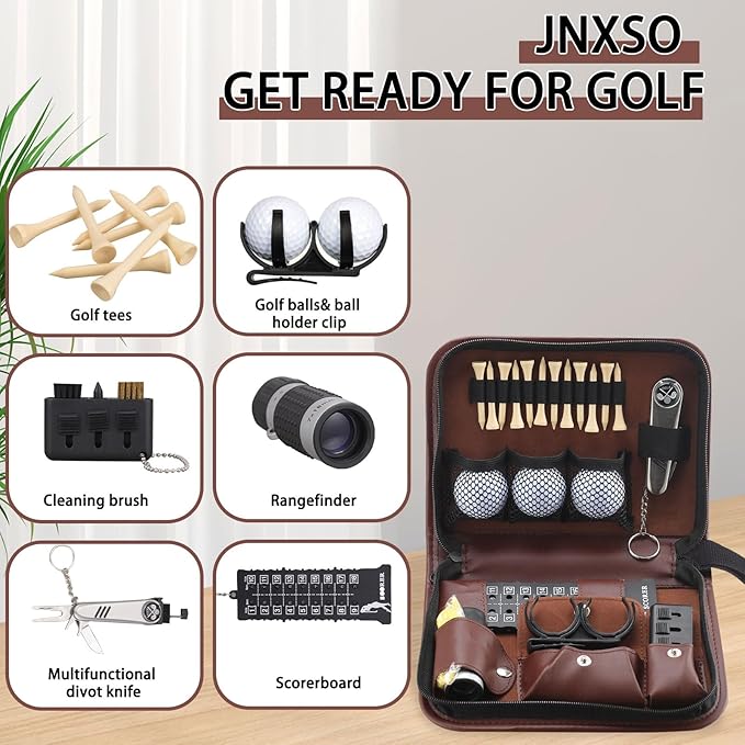 Golf Gifts for Men and Women,Golf Accessories Set with Hi-End Case,Golf Balls,Golf Tees,Golf Multifunctional Divot Tool,Rangefinder Golf Brush,Golf Scorer，Golf Ball Clamp