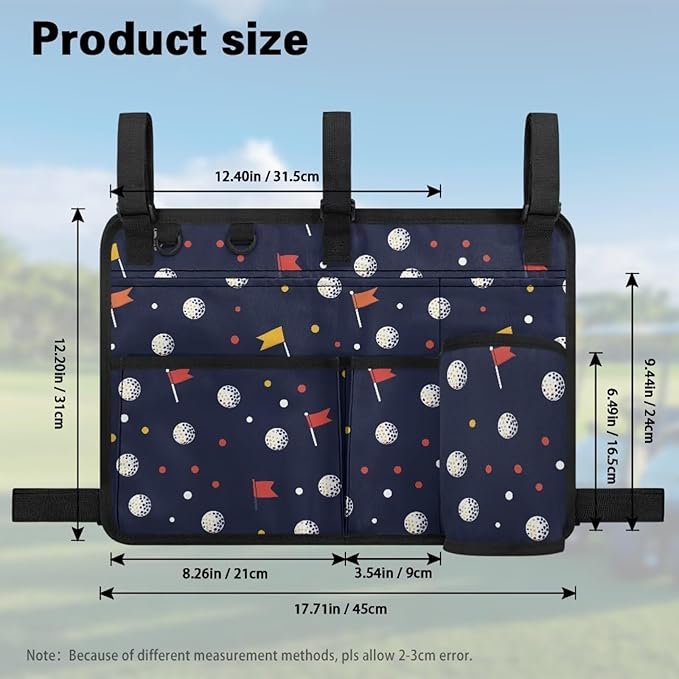 Golf Ball Golf Cart Rear Seat Organizer Universal No Drilling Storage Bag Lightweight Accessories