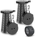 NUMANU 2PK 2025 Upgraded Collapsible Stool, Max 620lbs, 18"H Adjustable Portable Folding Stool for Adults, Retractable Foldable Telescopic Seat Camping Chair or Footrest (2PK Hard Seats + Accessories)