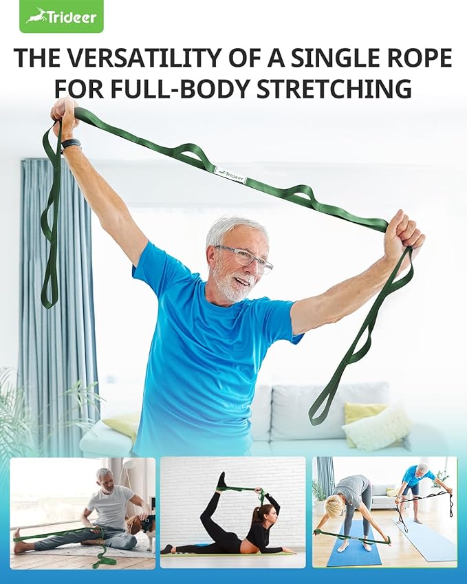 Trideer Stretching Strap Yoga Strap Physical Therapy for Home Workout, Exercise, Pilates and Gymnastics, 10 Loops Non-Elastic Stretch Bands with Aesthetic Packaging for Women & Men