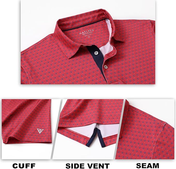 M MAELREG Mens Golf Shirt Short Sleeve Dry Fit Print Moisture Wicking Performance Patterns Collared Polo Shirt