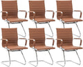 CIMOTA Waiting Room Chairs Set of 6 Leather Office Guest Chair Mid Back Reception Chairs with Sled Base for Meeting/Patient/Conference Room, Coffee, 6PCS