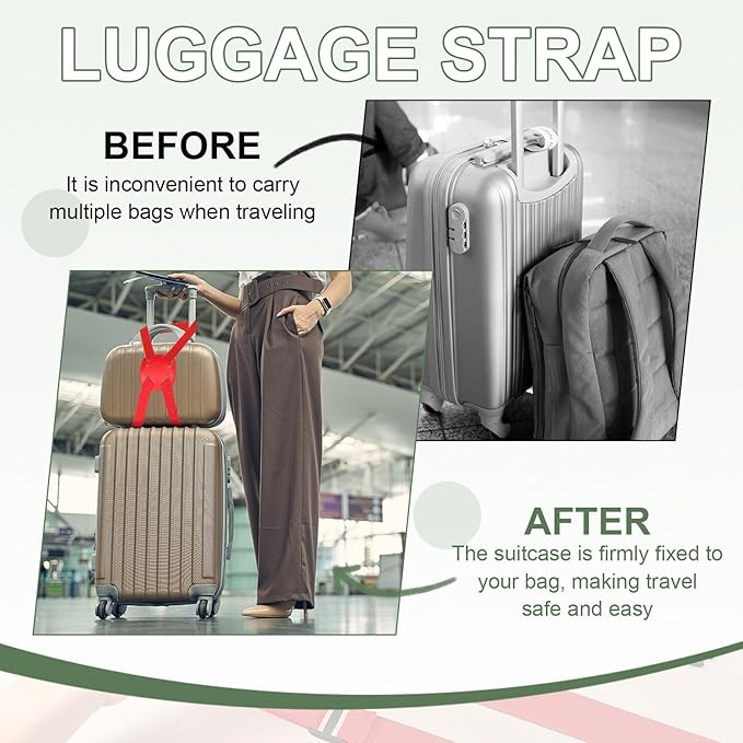 Adjustable Luggage Straps, Suitcase Elastic Strap Bag Bungee with Buckles Travel Accessories - Fitting for(Travel/Add A Bag/Securing Luggage), 27-66 Inch & 2Pcs & Black