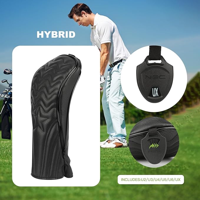 4pcs or 1pc Golf Club Head Covers for Woods, Driver, Fairway, Hybrid – Premium PU Leather with Interchangeable Tags & Magnetic Blade and Mallet Putter Covers