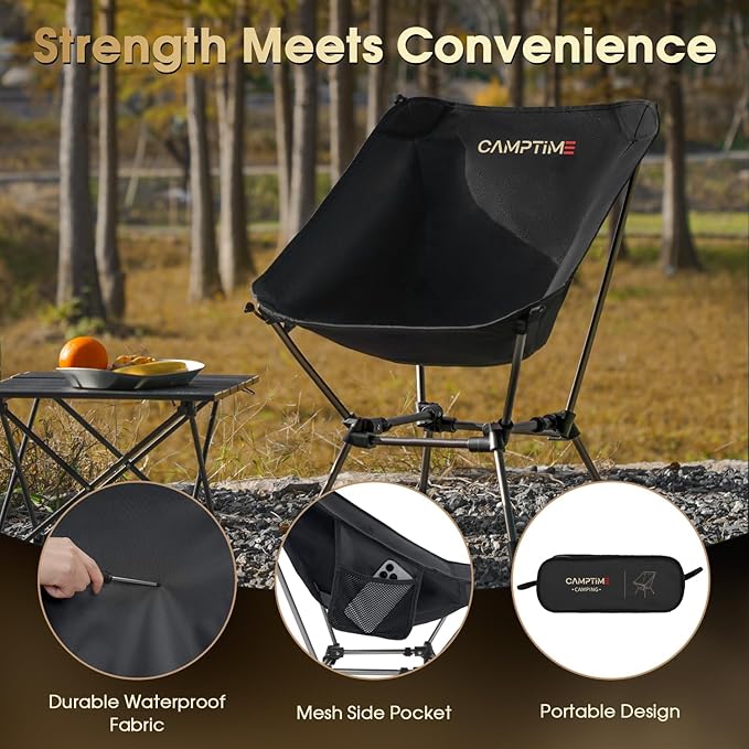 Portable Camping Chair Plus, Larger & Roomier, Compact and Lightweight, Folding Chair for Backpacking & Hiking, 330Lbs Capacity, Black