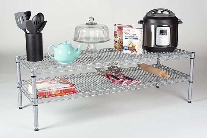 Omega Shelving Storage | 2 Tier Starter Shelving Unit 24" Deep x 36" Wide x 36" High - 800 lb Weight Capacity per Shelf, Adjustable Wire Shelving, Tool-Free Assembly |Grey Shelving