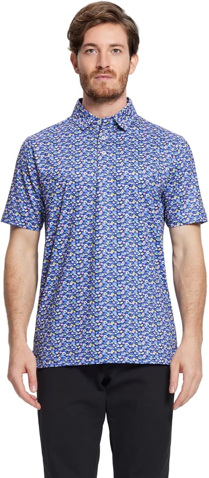 Golf Shirts for Men Dry Fit Short Sleeve Print Performance Moisture Wicking Polo Shirt