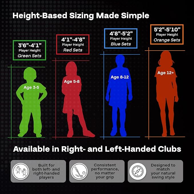 PGA Tour Youth Golf Club Set for Ages 8-12 (4’8”-5’2”) and 12+ (5’2”+), Right and Left-Handed Kids Golf Sets – Beginner Junior Golf Clubs with Lightweight Stand Bag, Mallet Putter, Hybrid, Driver