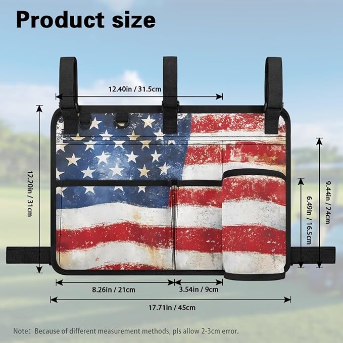 American Flag Golf Cart Bag, Golf Cart Rear Seat Organizer with Open Pockets for Golf Balls & Bottles