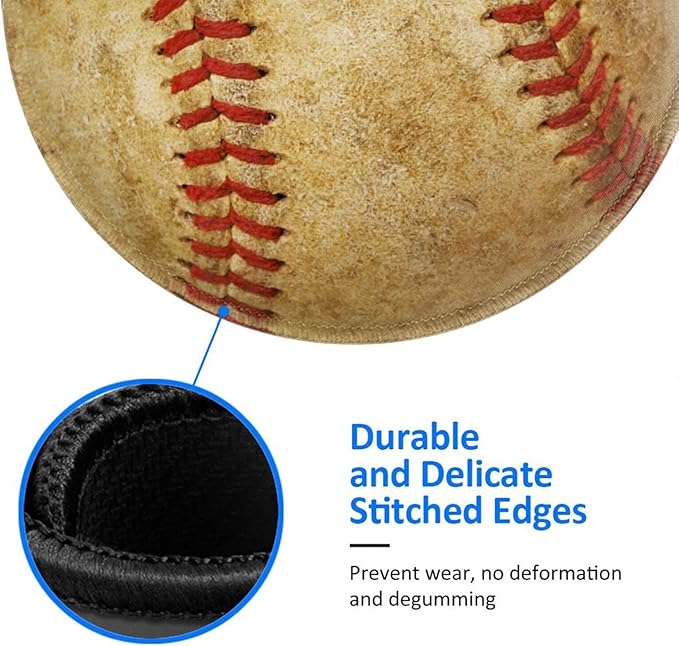 Vintage Worn Baseball Ball Round Mouse Pad, Small Gaming Mousepad with Stitched Edge, Non-Slip Rubber Base Mouse Mat Office Desk Accessories for Laptop Computer Decor 7.9 X 7.9 Inch