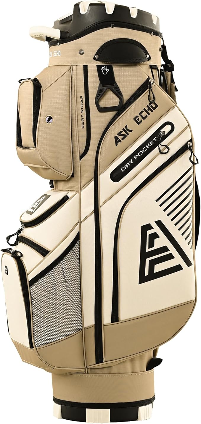 ASK ECHO T-Lock Golf Cart Bag with 14 Way Organizer Divider Top, Premium Cart Bag with Handles and Rain Cover, for Men