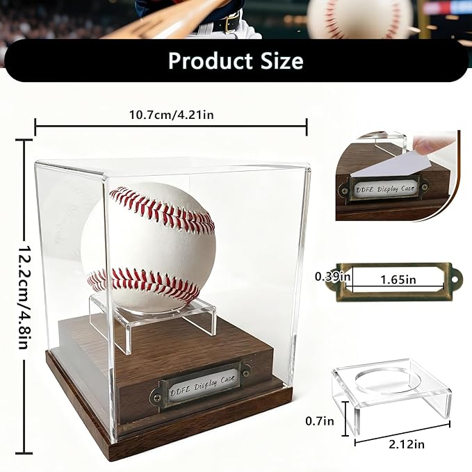 Baseball Case Display for Balls Walnut Wood Base Acrylic Baseball Display Case Baseball Holder Stand Cube Memorabilia Showcase Autograph Ball Protector (2 Pack Baseball)
