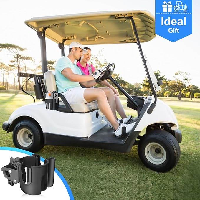 Golf Cart Cup Holder with Phone Holder, 2-in-1 Adjustable Universal Cup Phone Holder Front and Rear Seat Armrest Kit Accessories Compatible for EZGO/Club Car/Yamaha & Most Golf Carts