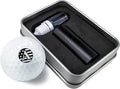 Personalized Golf Ball Marker Stamp with TiteSeal™ Technology Bundle - Metallic Box with Golf Ball Stamp + Refill Ink Bottle - Black Case