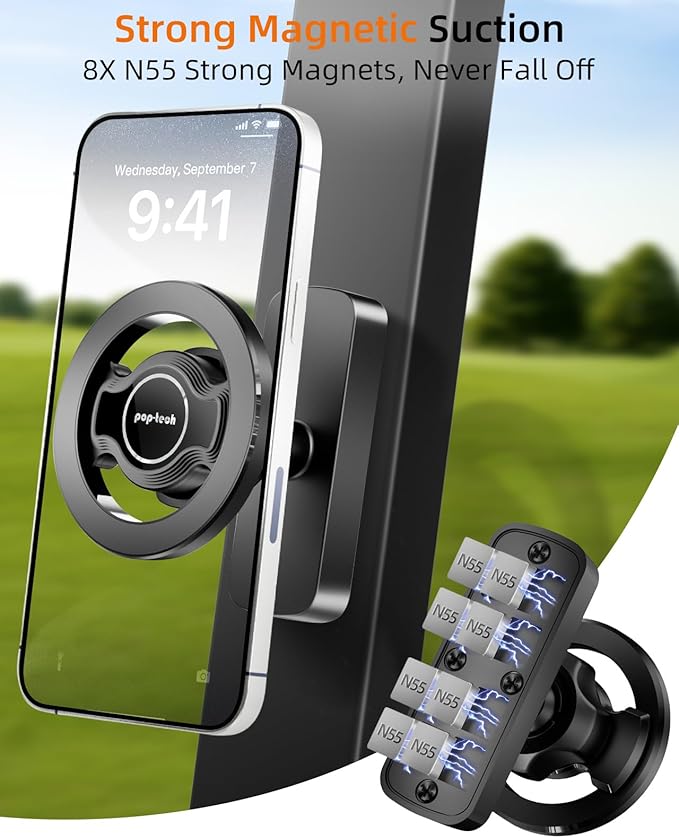 pop-tech Magnetic Golf Cart Phone Holder for MagSafe iPhone 17 Pro Max 16 15 14 13 12 Fits EZGO, Club Car, Yamaha, Icon, Golf Cart Accessories Essential Gift for Men Women Dad