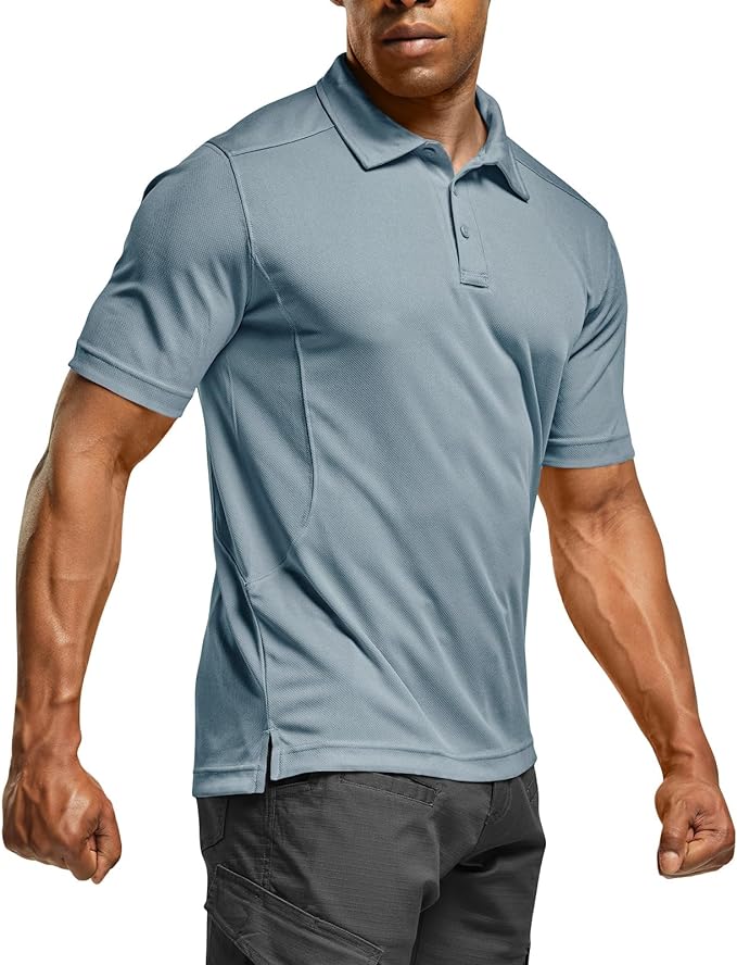 CQR Men's Polo Shirts, Tactical Short Sleeve Golf Performance Shirts, Lightweight Dry Fit UPF 50+ Pique