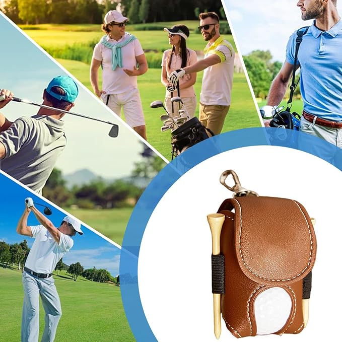 Leather Golf Ball Holder - Golf Ball Storage Pocket, Tee Bag with Sturdy Leather, Convenient and Tee Carry Pouch, Accessories Organizer for Course or Practice, Portable Pocket