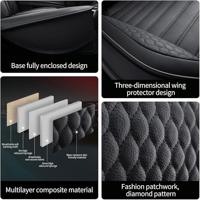 Leather Car Seat Covers for Volkswagen Golf 2001-2021,Car Seat Covers Full Set,Seat Covers with Safety,Waterproof Seat Cover Compatible Airbag(5pcs Black Luxury)