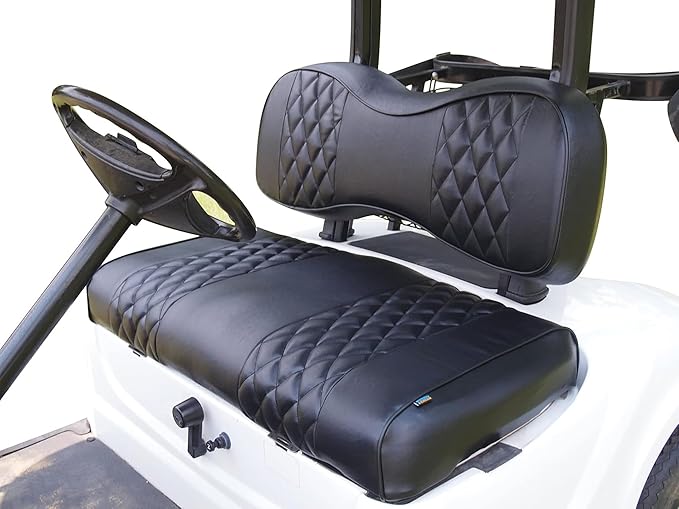Huskey 4PCS Golf Cart Front/Rear Seat Covers for Club Car DS 2000.5 UP G&E Models Custom Two-Tone Black Diamond Stitching with Black Piping, Marine Grade Vinyl Material, Staple on Design