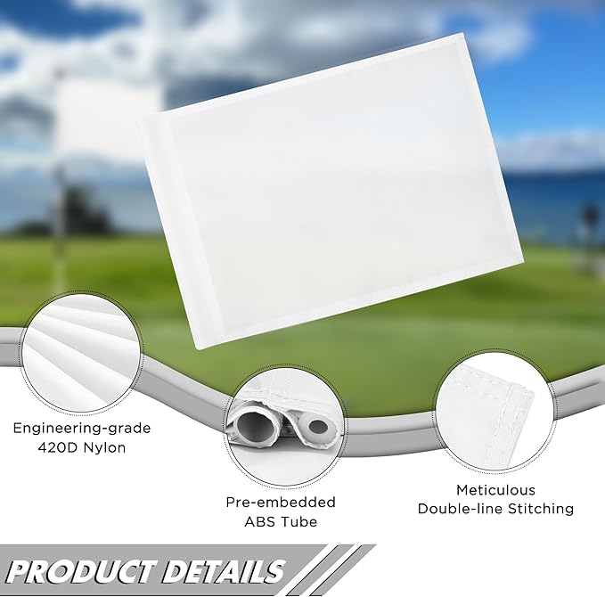 KINGTOP Golf Flag 20x14 Inch - Plain White, 420D Nylon, Tube Inserted - Standard Putting Green Flags for Backyard Practice, Golf Courses, Country Club, 1-Pack