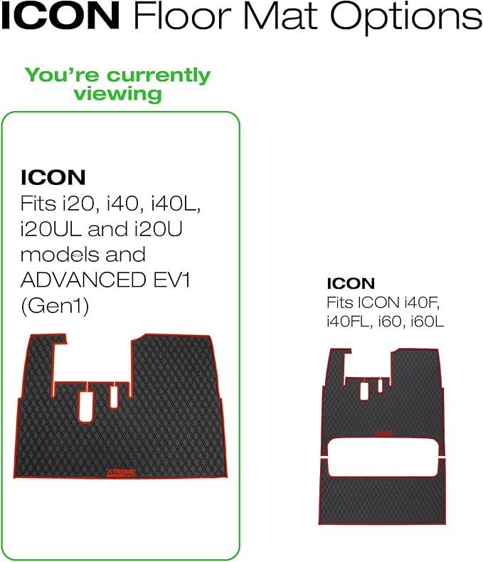 Xtreme Mats ICON Compatible, Full Coverage Golf Cart Floor Liner - Compatible with ICON Golf Carts (i20, i40) and Advanced EV (Gen1) - Grey Trim