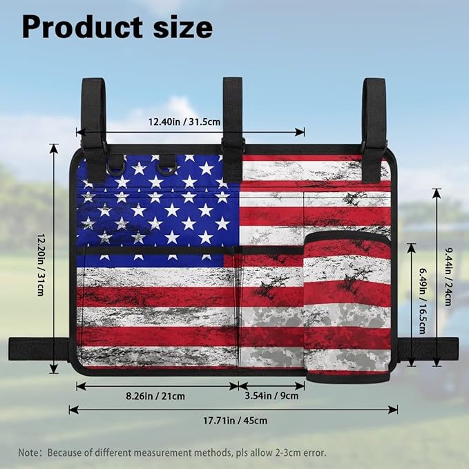 American Flag Golf Cart Bag, Golf Cart Rear Seat Organizer with Open Pockets for Golf Balls & Bottles