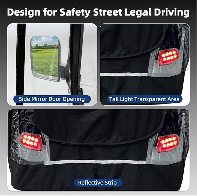 Golf Cart Enclosure Rain Cover 2&4Passenger, EZGO TXT RXV/Club Car Ds&Precedent and Yamaha, 600D Rain Cover Waterproof Windproof Snowproof and All-Weather Protection