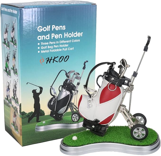 Golf Gift Golf Pens Holder, Golf Bag Holder with 3 Pieces Aluminum Pen Golf Bag Pencil Holder for Men