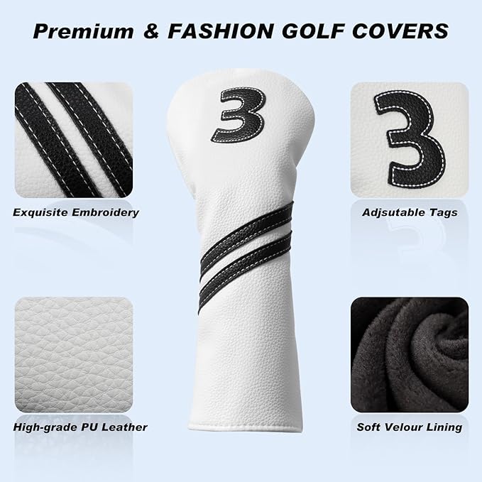 5Pcs Golf Head Covers Set for Driver, Fairway, Hybrid & Mallet Putter Cover with Magnetic Closure