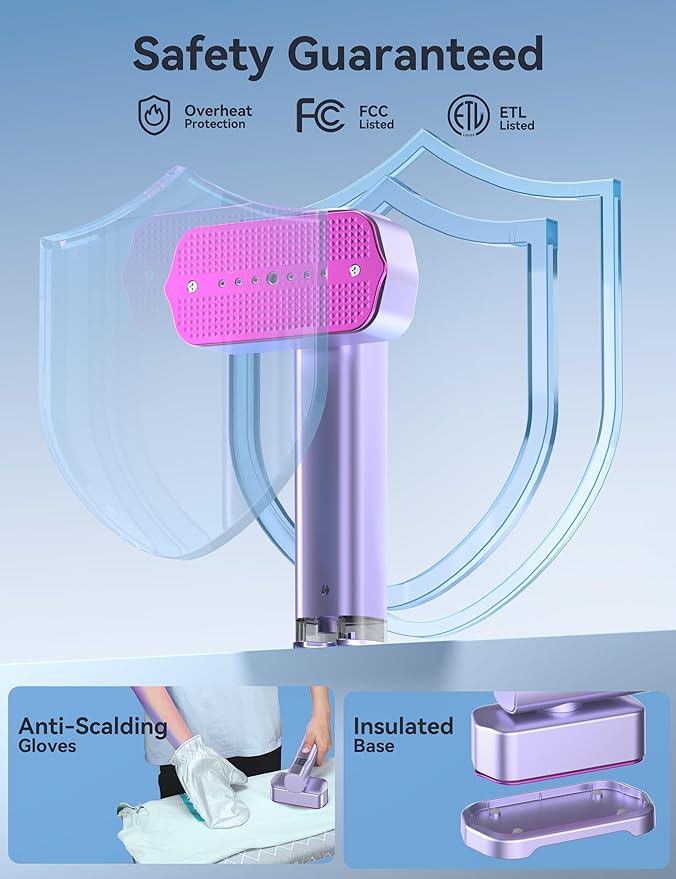 Steamer for Clothes, Sundu Portable 2-in-1 Steamer & Iron, 15s Fast Heat-up, 100ml Water Tank, Ironing Gloves, 20 Min Continuous Steam, Wrinkle Remover for Garment, Travel & Home Use (Rose Purple)