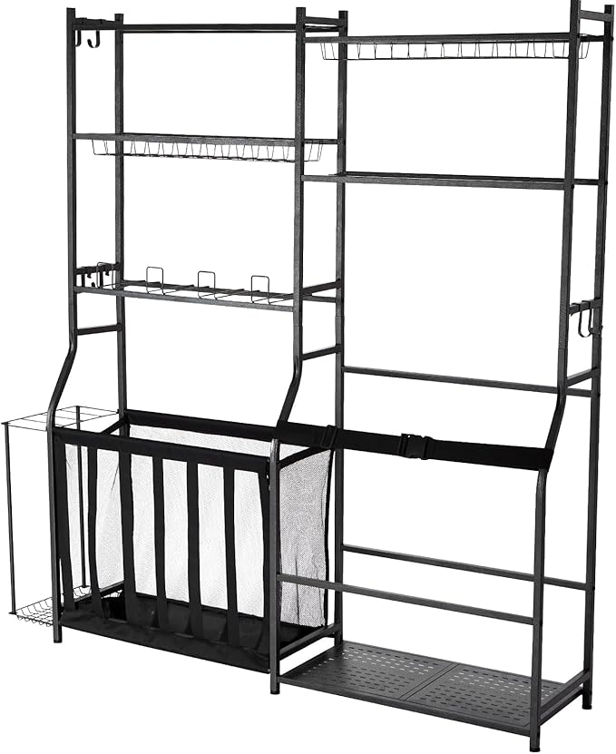 VEVOR Golf Bag Organizer, Golf Bag Storage Rack Stand Holder, Sports Equipment Storage Rack, Golf Storage Organizer for Garage, Sports Gear, Toys Storage Rack Hooks