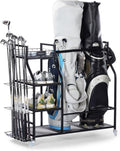 A11N SPORTS Golf Bag Stand for Garage with 4 Hooks & Club Holder, Golf Organizer for 2 Bags, Rolling Storage Rack with Wheels, Heavy-Duty All-Metal Frame