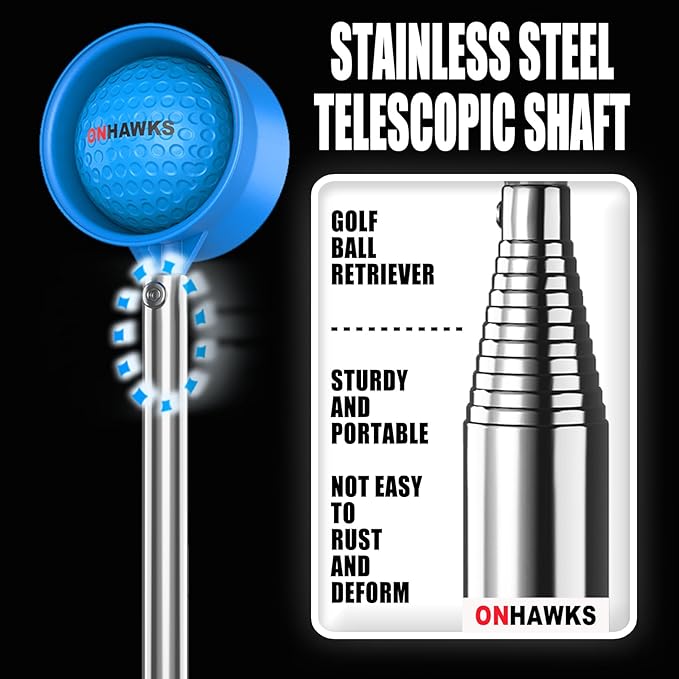 Golf Ball Retriever for Water,Telescopic 12Ft/9Ft Stainless Steel Shaft Two-Sided Easy Pick Up Balls,Unbreakable Head Retriever Tool Golf Accessories Golf Gift for Men