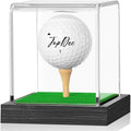 JupDec Golf Ball Display Case Clear Acrylic Memorabilia Stand Cube Holder with Wood Base & Tee, Dust Protection Transparent Storage Box for Single Ball Souvenir Golfball Collections, Black, 1 Pack