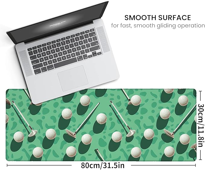 Golf Large Gaming Mouse Pad,Golfs Ball and Club Desk Mat,31.5x11.8x0.12in Extended Non-Slip Rubber Sport Green Mousepad,Computer Deskmat Gifts,Laptop Mice Pads Decor for Home Office