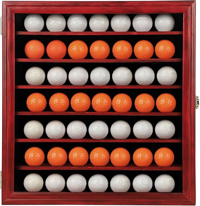 KCRasan Golf Ball Display Case - Wall Mounted Holder with Glass Door, Ideal Gift for Golf Enthusiasts