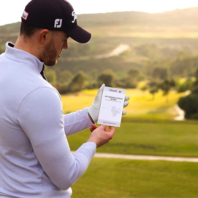 PU Leather Golf scorecard Holder & 2 Weatherproof Golf Notebook with Golf Yardage Book/Golf Scorecard Book - Golf Notebook + 30x scorecards. Golfers Journal, Perfect Golf Gadgets for Men/Woman