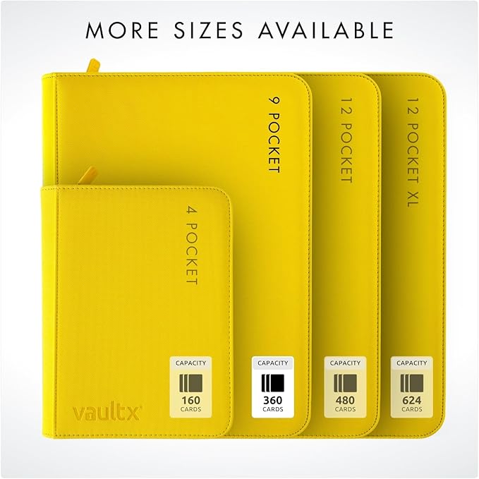 Vault X 9 Pocket Trading Card Zip Binder, 360 Cards, Premium Exo-Tec Album Material, 20 Side-Loading Pages, Folder for Collectible Games, Sports, TCG (Yellow)