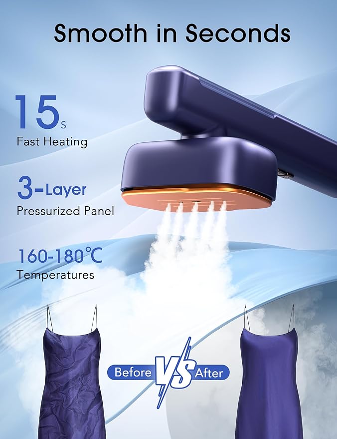 Sundu Travel Steamer for Clothes,25g/min Steam Portable Handheld Garment Steamer,20mins Runtime & 100ml Large Tank,15s Fast Heat-up,Ceramic Panel,Wrinkle Remover for Travel, Home, Office