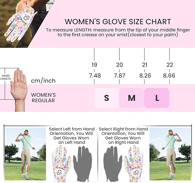FINGER TEN Ladies Golf Gloves Left Right Hand 1 Pack, Golf Glove for Women's Golfer Lh Rh All Weather Grip, Size Fit Small Medium Large XL