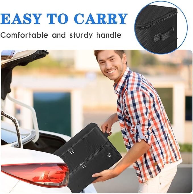Golf Trunk Organizer for Car, Foldable Golf Storage Box with Ventilated Shoe Compartment, Holds 2 Pair Shoes, Balls, Cap, Gloves, Clothes 17.7x13.3x9.4 inch Car Organizer for Golf Gear (Black)
