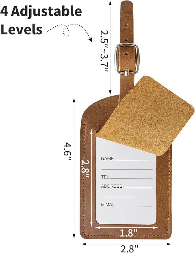 Ringsun Genuine Leather Luggage Tag for Suitcases ID Tags Bag Tags for Luggage (4 Pack)