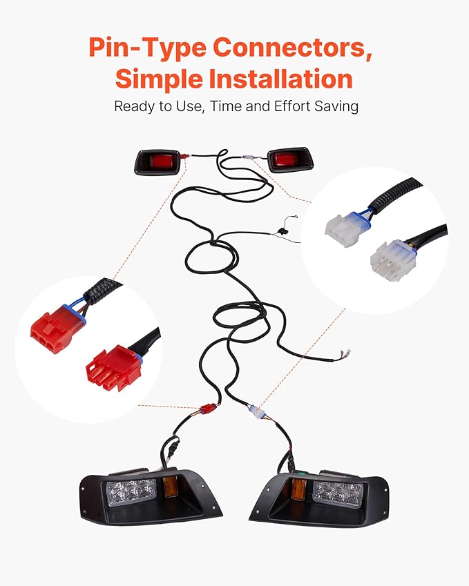 VEVOR Golf Cart Light Kit, 12V, LED Headlight and Taillight Kit with Wiring Harness, Switch, Zip Ties, ABS Housing, High-Brightness, Waterproof and Dustproof, Suitable for Club Car DS 1993-Up Models