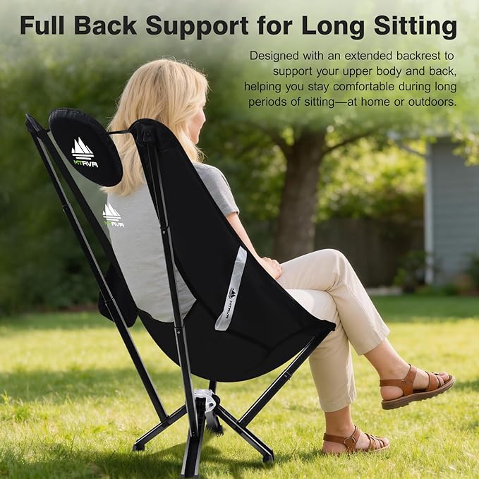 High-Back Folding Chair for Indoor & Outdoor Use — Comfortable Full Back Support for Long Sitting, Stable Aluminum Frame, Easy Setup, Portable Chair for Home, Camping, RV & Relaxation