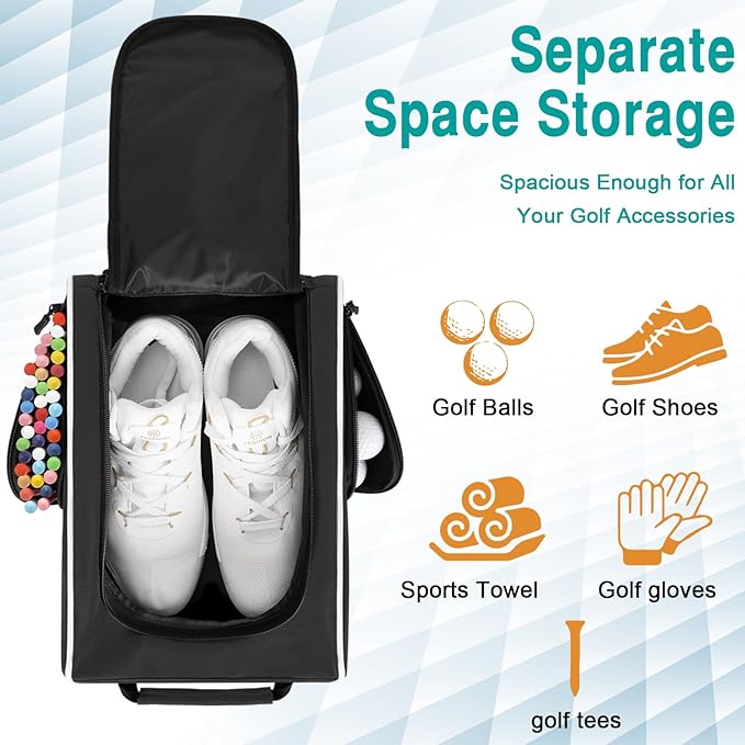 Wolt 2 Pcs Golf Shoe Bag for Travel- Zippered Shoes Carrier Bags with Ventilation & Double Outside Accessory Pocket for Socks, Tees, Golf Balls, etc. for women and men (Black+Pink)