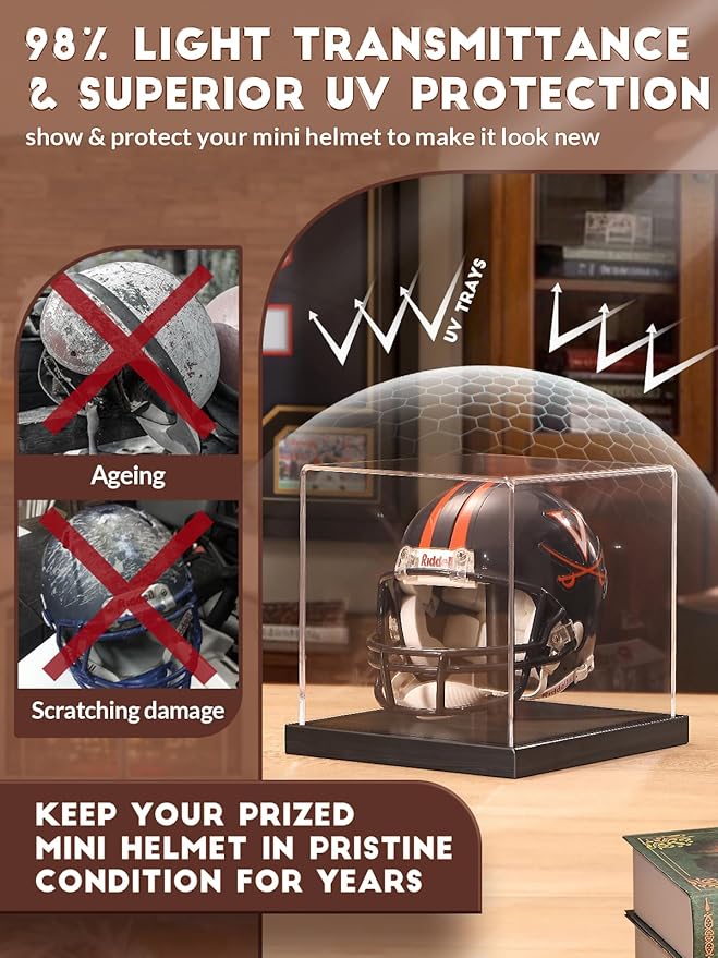 Clear Acrylic Mini Helmet Display Case, Protective Sports Memorabilia Storage Box